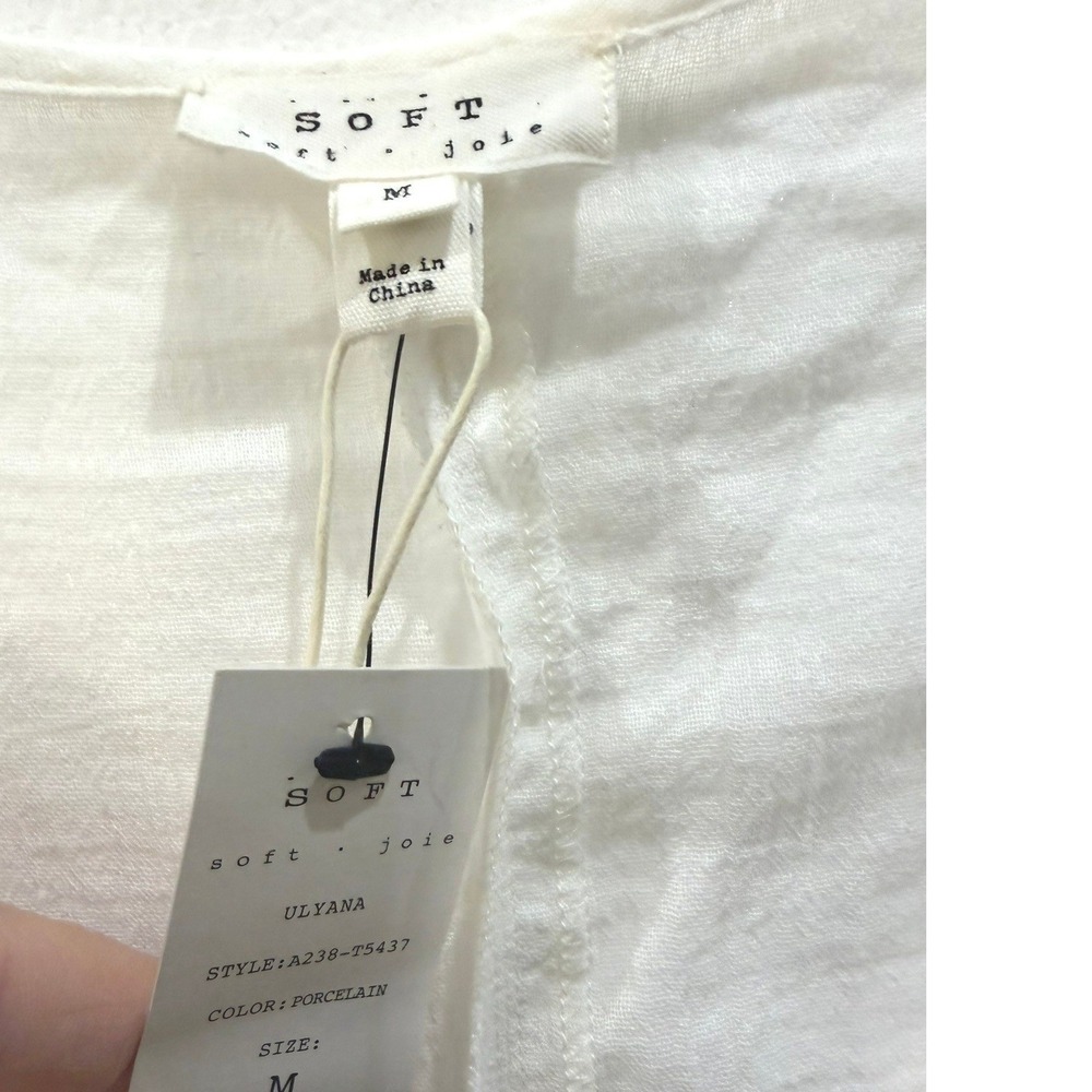 Soft Joie Ulyana White Cotton Gauze Tassel Babydoll Blouse Porcelain Medium - Picture 6 of 8